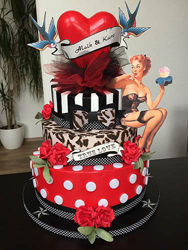 Foto eines Mädchens im Pin-Up-Stil für einen Kuchen. Beispiele