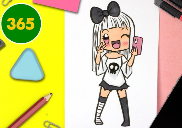 Kawaii, Kawaii-Zeichnungen zum Kopieren 365: Mädchen, Essen, soziale Netzwerke