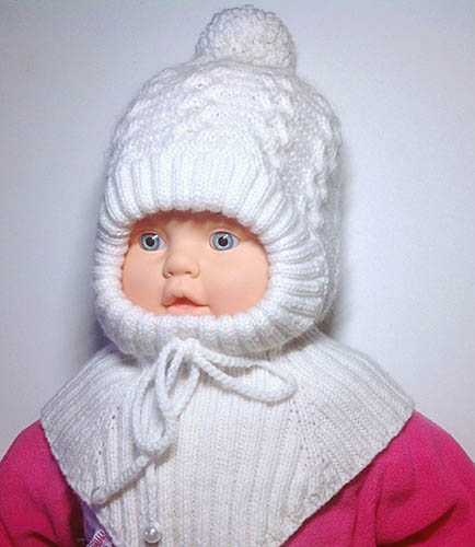 Mit Nadeln gestrickter Mützenhelm. Muster und Beschreibungen für Mädchen, Jungen, Neugeborene