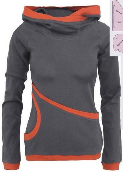 So nähen Sie einen Damen-Hoodie. Muster mit Reißverschluss, lang, isoliert