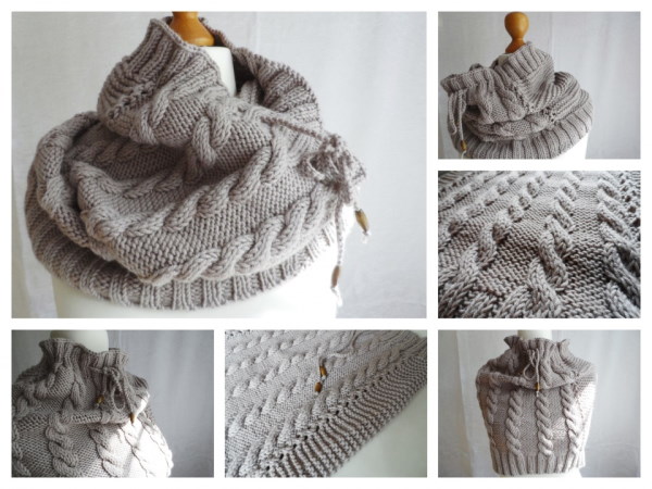 Muster zum Stricken eines Snoods. Muster mit Beschreibungen aus dickem Garn
