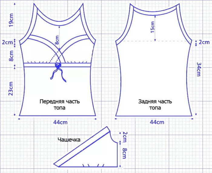 Schnittmuster eines Dessous-Tops Gr. 42-44-46 mit Spitze, Cups, Rüschen, Sport