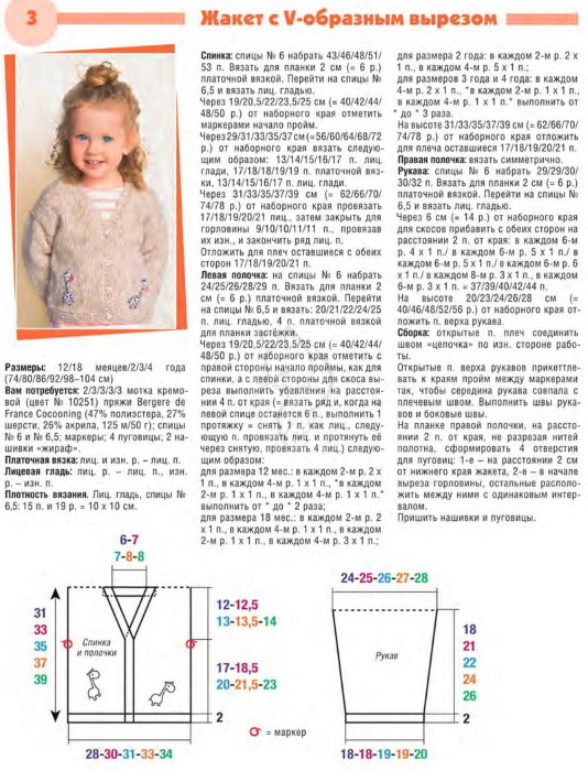 Gestrickte Bluse für Mädchen im Alter von 1–2 Jahren. Beschreibung, Diagramme