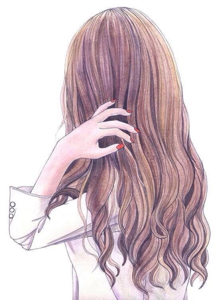 Zeichnung eines Mädchens mit langen Haaren zum Kopieren: in voller Länge, von hinten, Anime-Bleistift