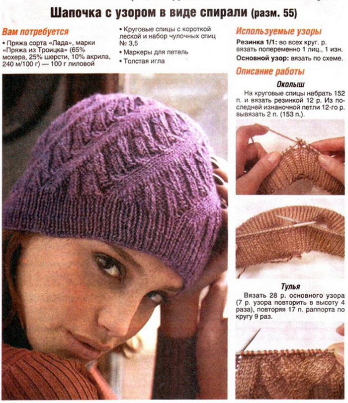 Reliefmuster gestrickt. Schnittmuster mit Beschreibungen für Pullover, Mützen, Blusen