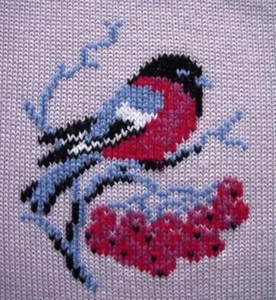 Stickerei auf gestrickten Fäustlingen mit Wollfäden. Meisterklasse
