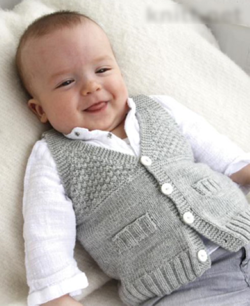 Weste für einen 1-jährigen Jungen, gestrickt. Schemata für Anfänger