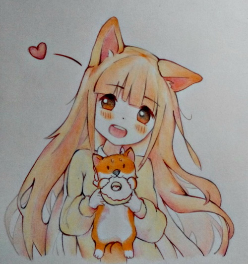 Anime-Mädchen mit Ohrenzeichnung. Süße Mädchen zum Skizzieren