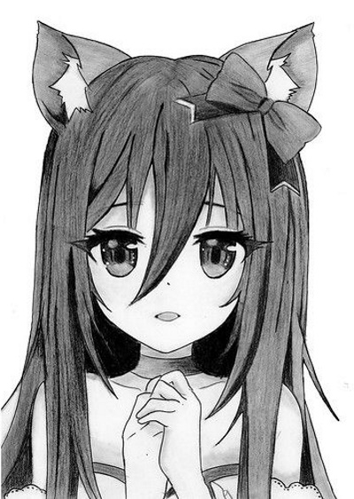 Anime-Mädchen mit Ohrenzeichnung. Süße Mädchen zum Skizzieren