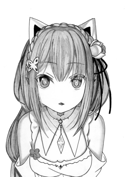 Anime-Mädchen mit Ohrenzeichnung. Süße Mädchen zum Skizzieren