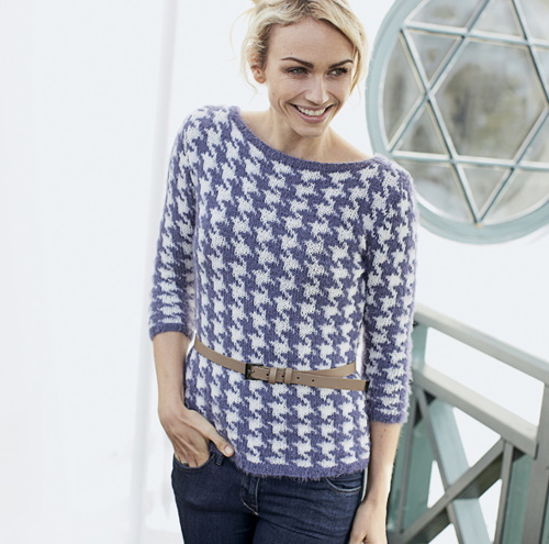Schönes Strickmuster für einen Pullover. Schnittmuster für Damen, Kinder aus dünnem Garn, Lurex, Mohair