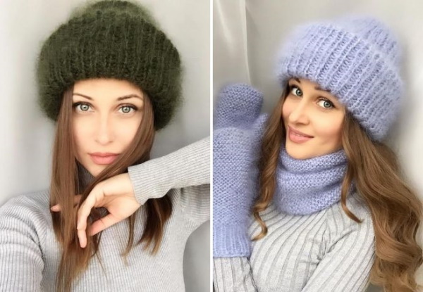 Tokari-Mütze aus Mohair mit englischen elastischen Stricknadeln