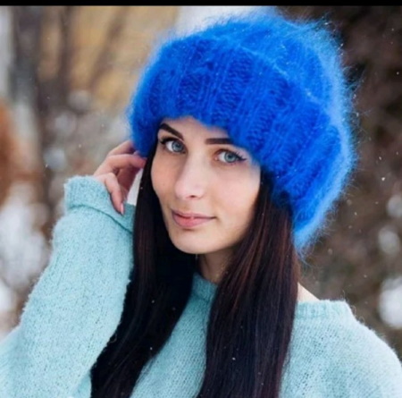 Tokari-Mütze aus Mohair mit englischen elastischen Stricknadeln
