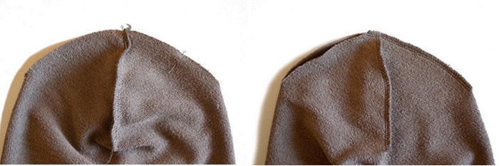 Gestrickte Beanie-Mütze. Nähen des Produkts