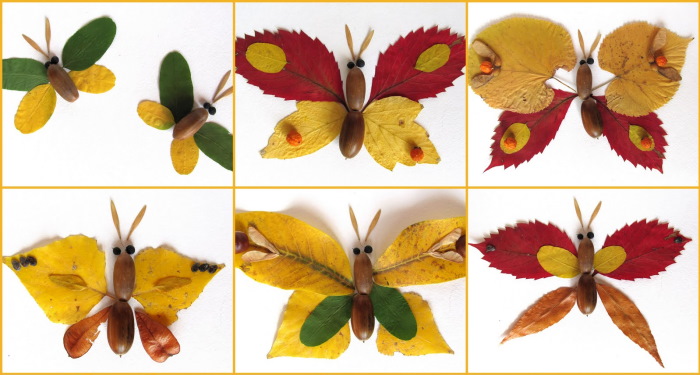 Applikation mit Herbstblättern. Schmetterling