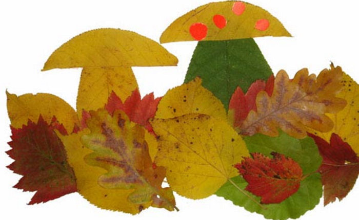 Applikation mit Herbstblättern. Pilz