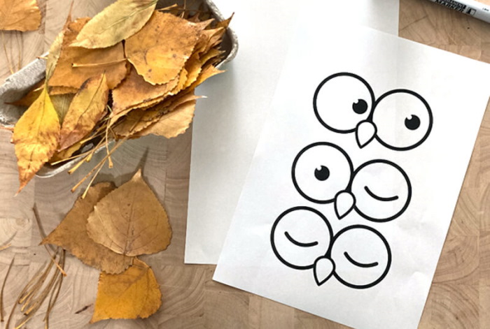 Applikation mit Herbstblättern. Eule