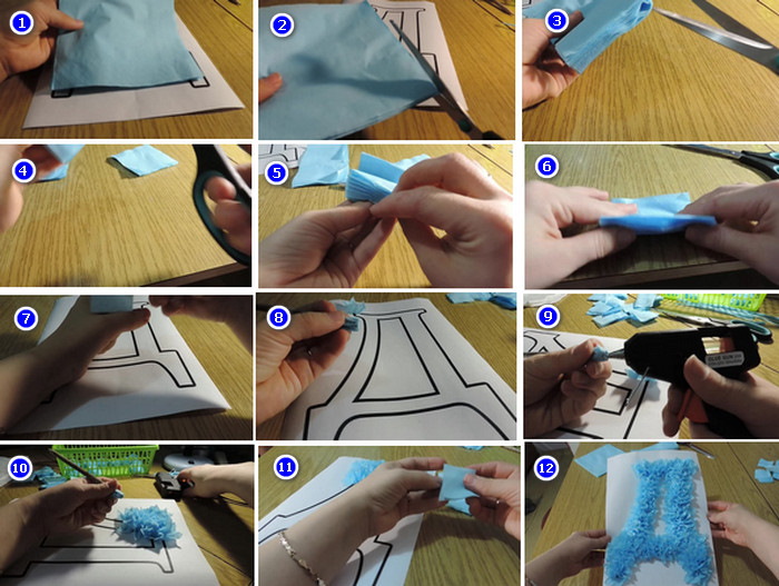 DIY volumetrische Buchstaben aus Pappe und Servietten