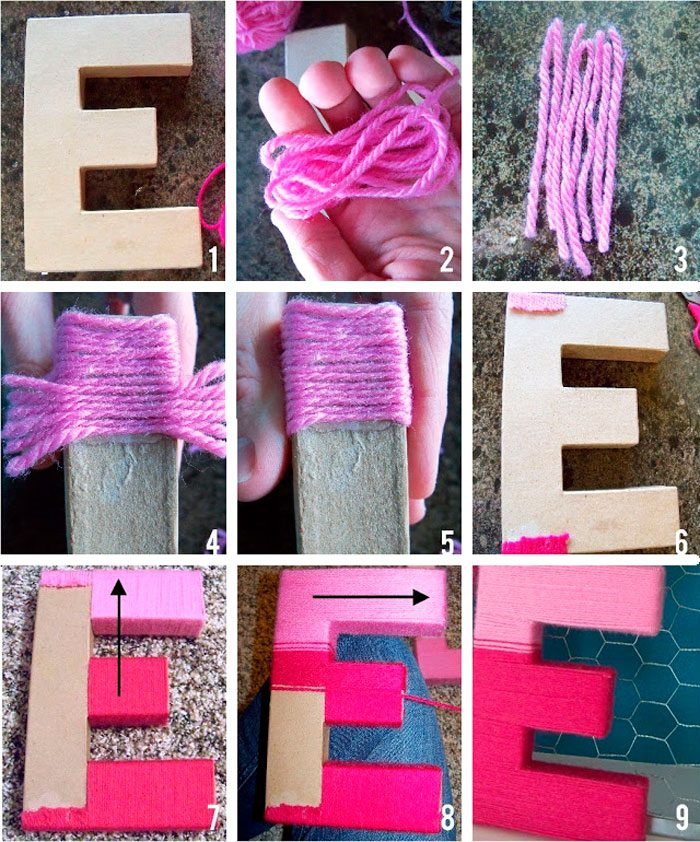 DIY volumetrische Buchstaben aus Pappe und Fäden