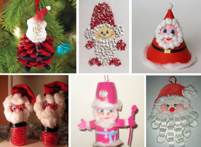 Weihnachtsmann-Bastelarbeiten zum Selbermachen aus Watte, Restmaterialien, Stoff