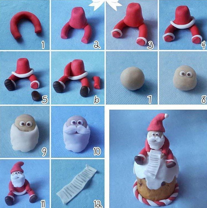 Weihnachtsmann aus Ton mit eigenen Händen