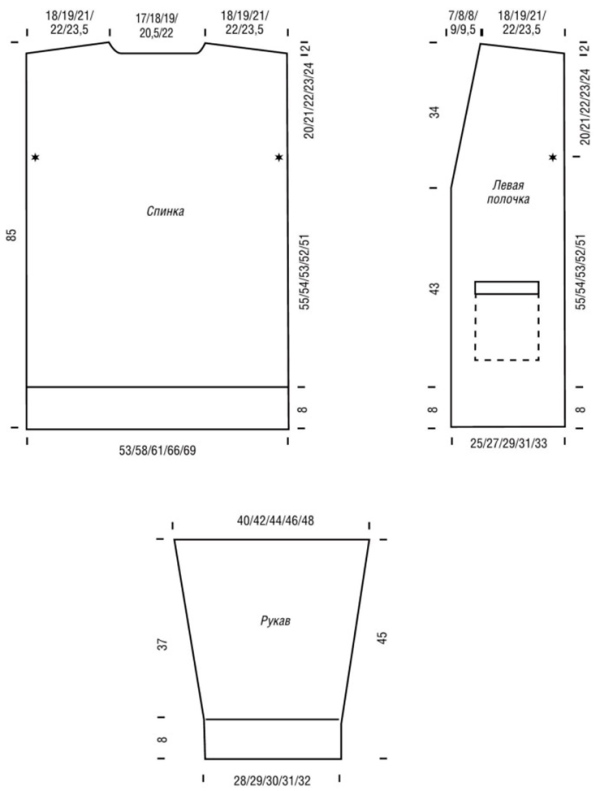 Übergroße Strickjacke gestrickt. Schema mit Beschreibung für Frauen