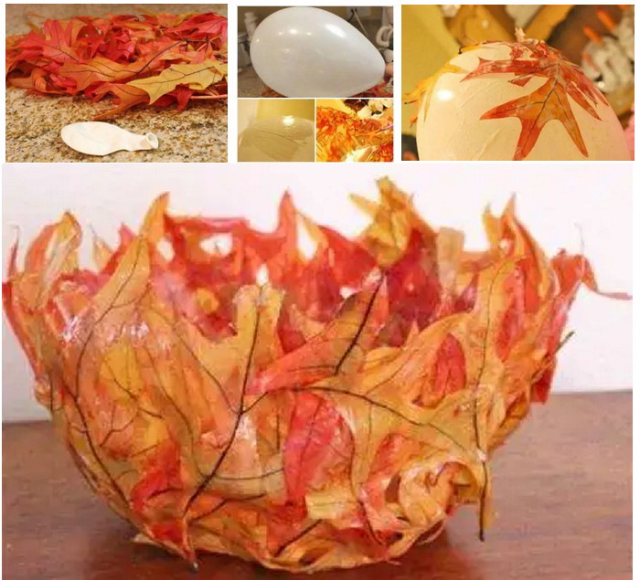 Herbstvase aus Kugel und Blättern