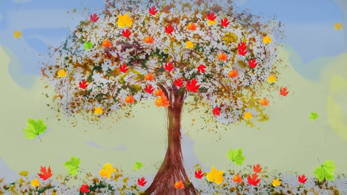 Herbstliches Papierbasteln. Herbstbaum