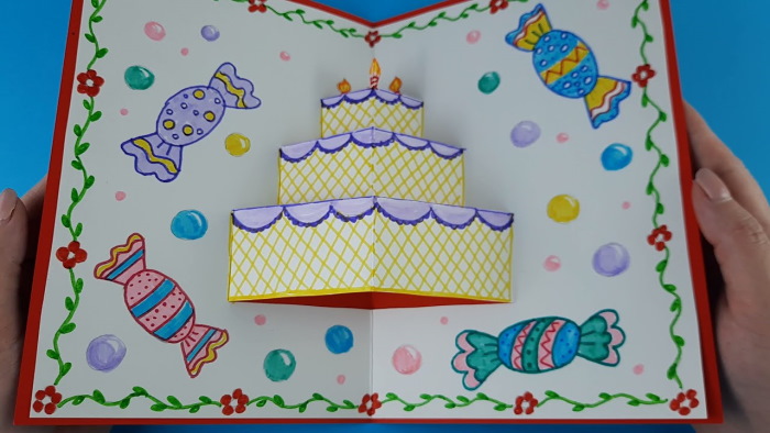 Volumetrische Postkarte Kuchen. Probe
