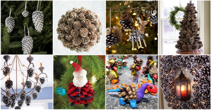 Basteln aus Tannenzapfen für Kinder. Weihnachtsbaum für das neue Jahr