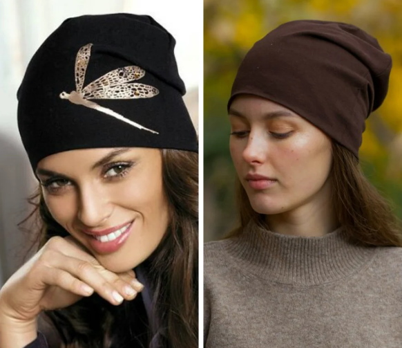 Nähen Sie mit Ihren eigenen Händen eine gestrickte Beanie-Mütze. Muster mit ungewöhnlicher Krone, Revers