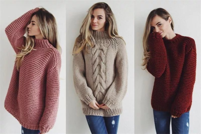 Damen-Jugendpullover mit großen Stricknadeln
