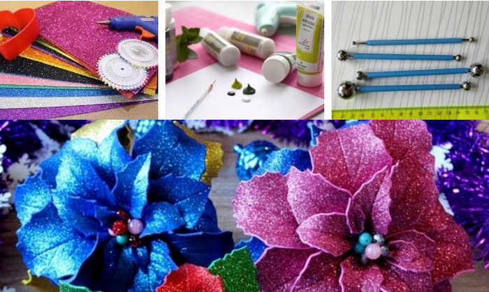 Blumen aus Glitzer-Foamiran. Merkmale der Arbeit mit dem Material