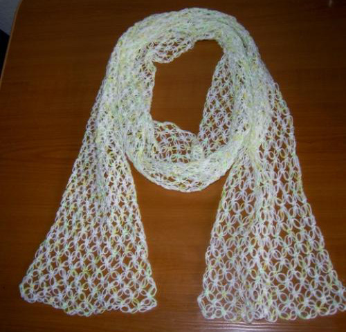 Solomons Loop-Häkelarbeit. Wie man einen Schal, ein Tuch oder einen Baktus strickt. Schemata