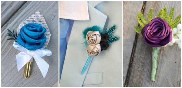 DIY Boutonniere für den Bräutigam, Hochzeitsgäste aus Blumen, Satinbändern, Foamiran