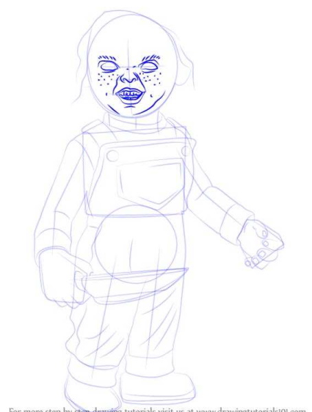Wie man eine Chucky-Puppe mit einem Bleistift Schritt für Schritt für Anfänger zeichnet