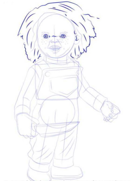 Wie man eine Chucky-Puppe mit einem Bleistift Schritt für Schritt für Anfänger zeichnet