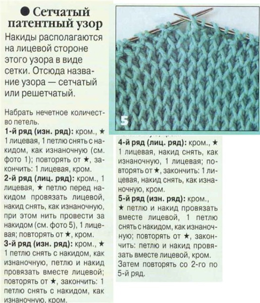 Patentstrickmuster. Schnittmuster, Beschreibung einfach, schön für Anfänger für Mützen, Schals, Strickjacken