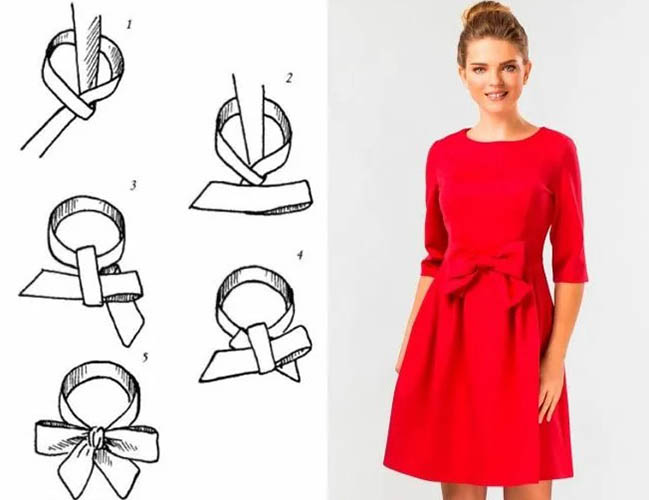 Wie man eine Schleife schön an ein Kleid bindet, an einen Gürtel Schritt für Schritt aus einem Band, von hinten