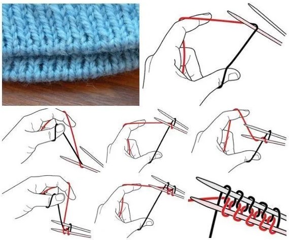Kreuzmaschen mit Stricknadeln für Rippenmuster 2x2, 1x1, in der Runde anschlagen
