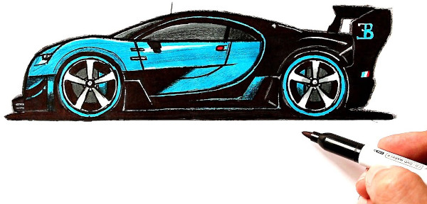 Wie man Bugatti Veyron, Divo, Chiron mit einem Bleistift zeichnet