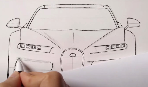 Wie man Bugatti Veyron, Divo, Chiron mit einem Bleistift zeichnet