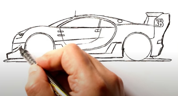 Wie man Bugatti Veyron, Divo, Chiron mit einem Bleistift zeichnet