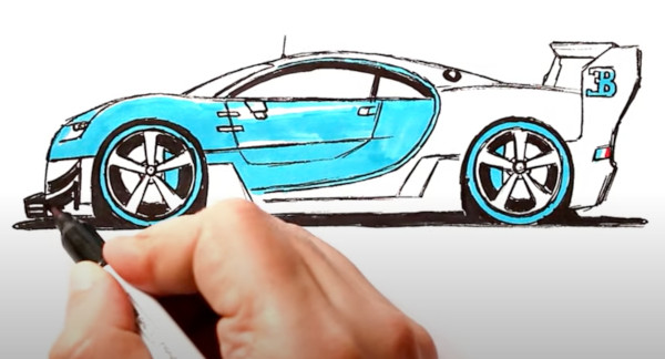 Wie man Bugatti Veyron, Divo, Chiron mit einem Bleistift zeichnet