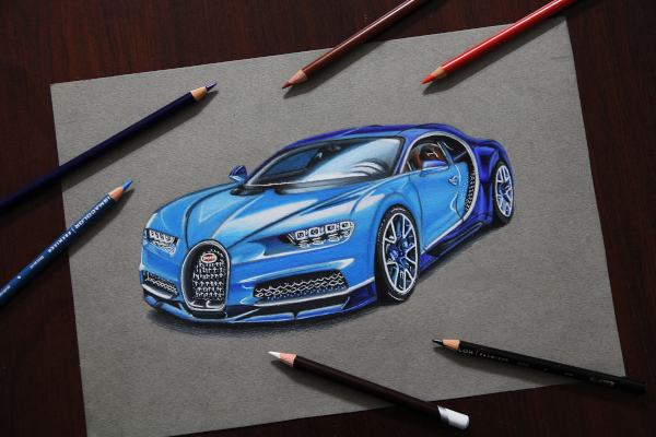 Wie man Bugatti Veyron, Divo, Chiron mit einem Bleistift zeichnet