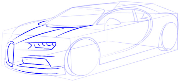Wie man Bugatti Veyron, Divo, Chiron mit einem Bleistift zeichnet