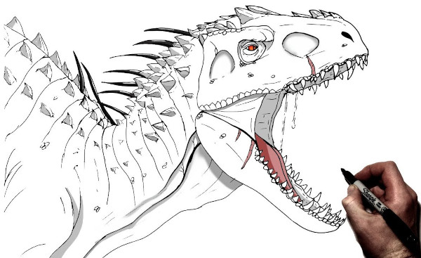 Wie man Indominus Rex Schritt für Schritt mit Bleistift zeichnet