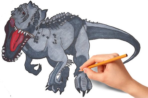 Wie man Indominus Rex Schritt für Schritt mit Bleistift zeichnet