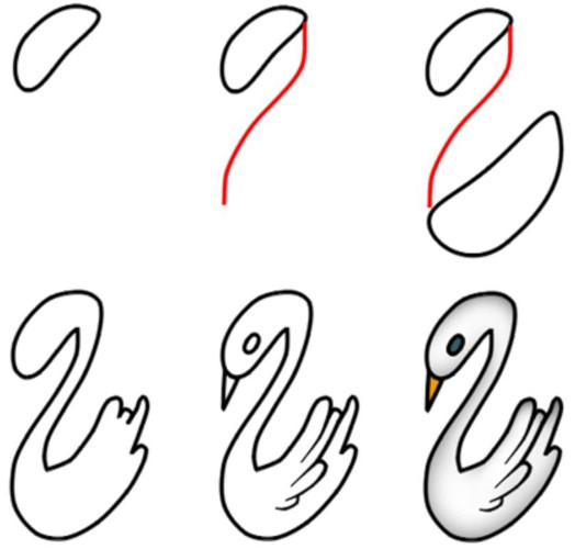 Wie man einen Schwan mit einem Bleistift für Kinder Schritt für Schritt zeichnet