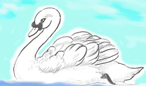 Wie man einen Schwan mit einem Bleistift für Kinder Schritt für Schritt zeichnet